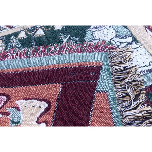 Antique Toys Throw Blanket Christmas Theme Store Window Display 50"x60" Fringe - Picture 10 of 11